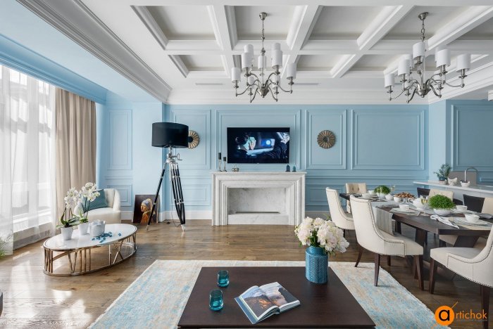 Гостиная в голубых тонах