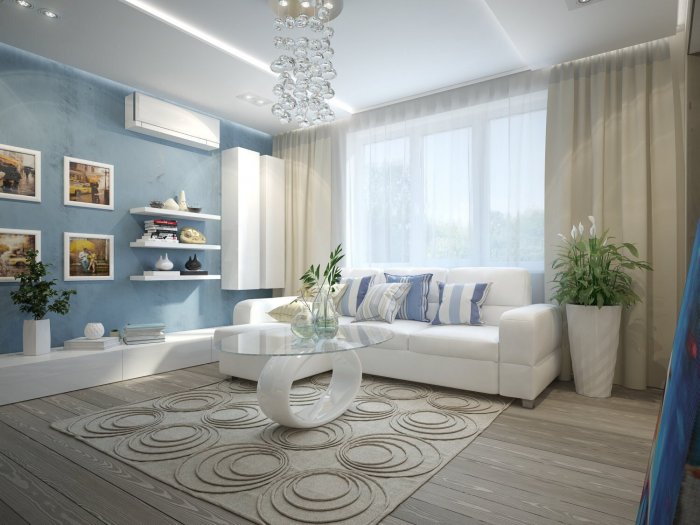 Гостиная в бежево голубых тонах