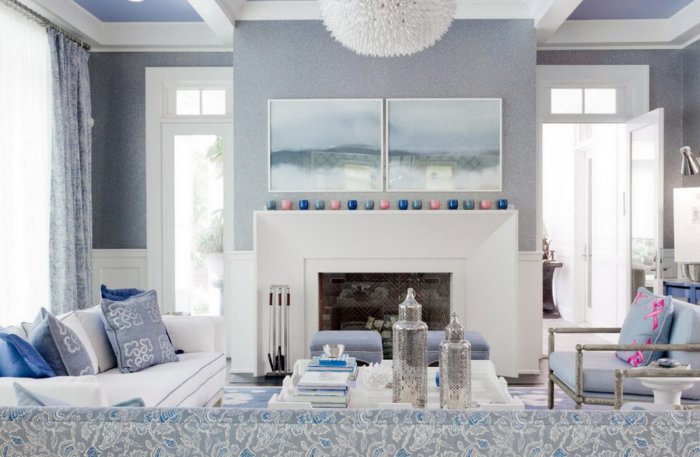 Гостиная в серо голубом цвете