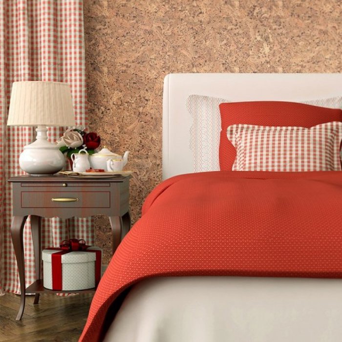 Настенная пробка в интерьере спальни