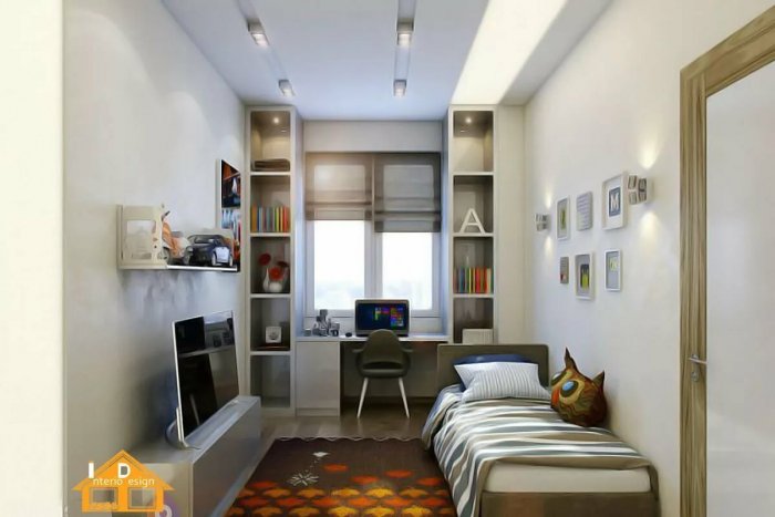 Интерьер длинной комнаты