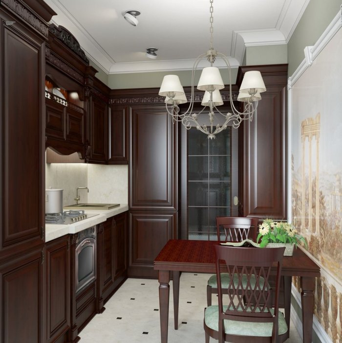 Классический интерьер маленькой кухни