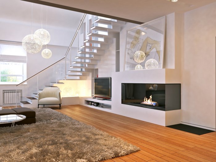 Гостиная с лестницей в частном доме