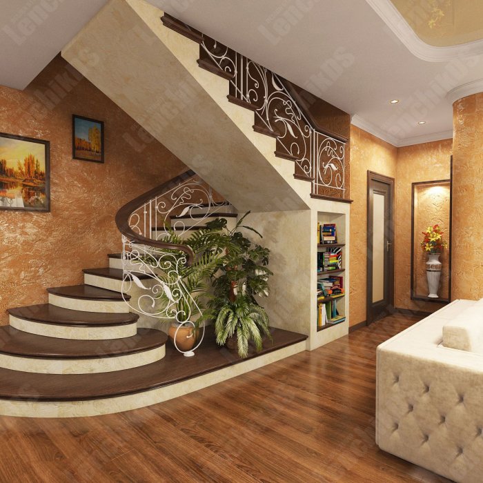 Большая гостиная с лестницей