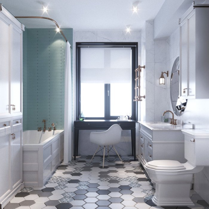 Интерьер совмещенного санузла с окном