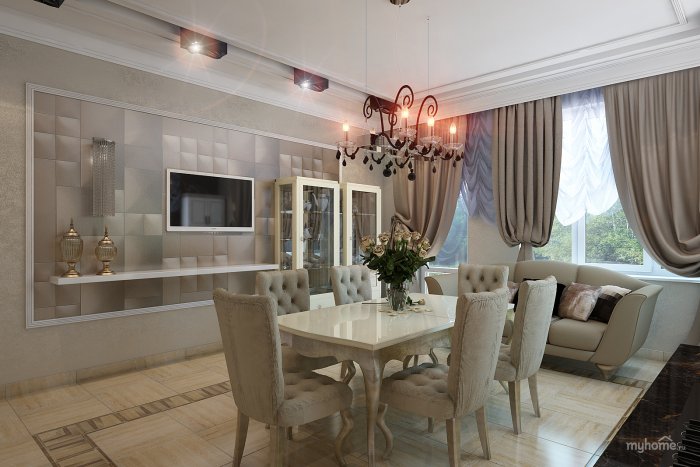 Гостиная со столовой зоной в стиле Неоклассика