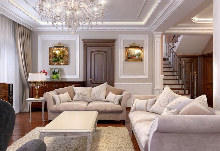 Гостиная в загородном доме в классическом стиле