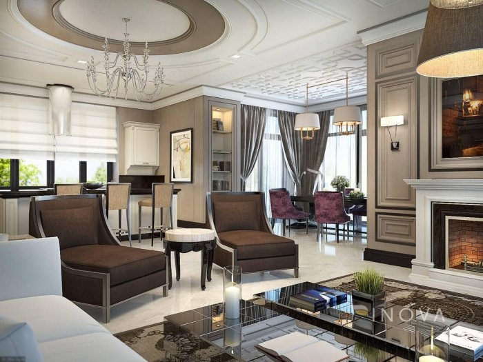 Гостиная в доме в стиле Неоклассика