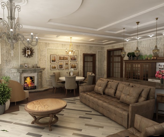 Кухня гостиная в традиционном стиле