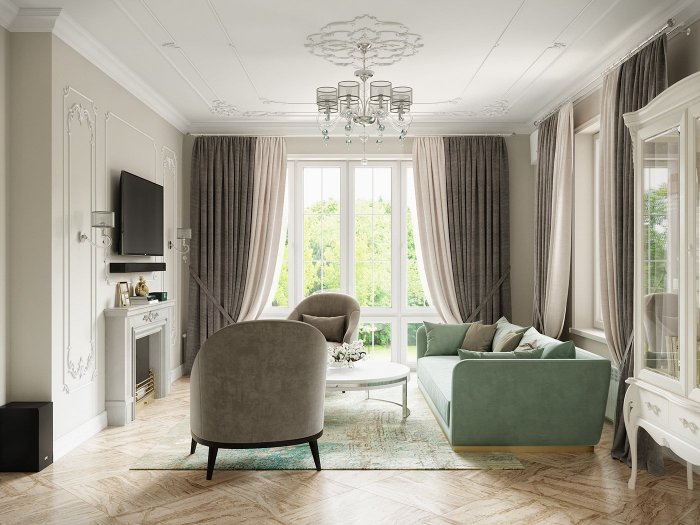 Потолки из гипсокартона для гостиной Неоклассика