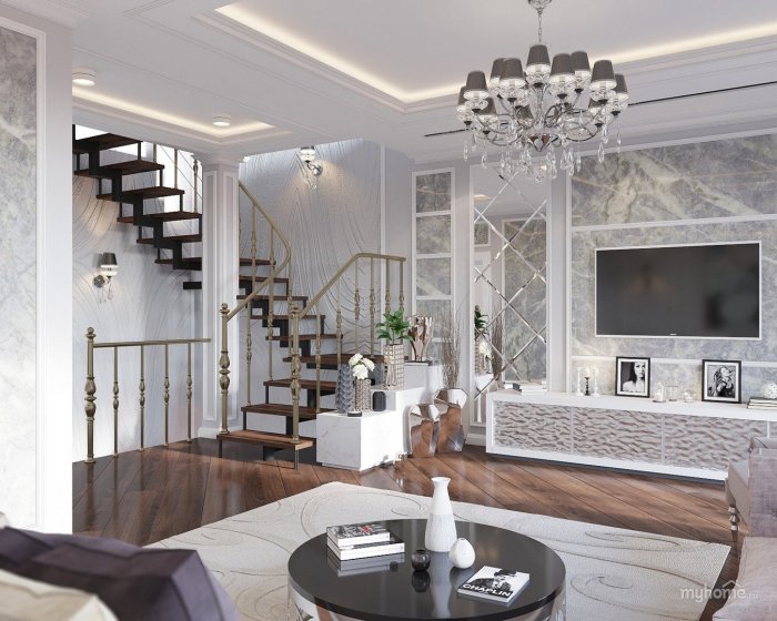 Гостиная в доме в стиле Неоклассика