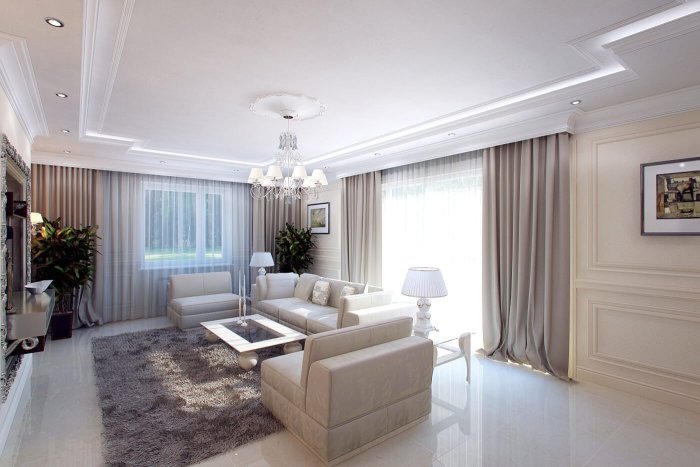 Гостиная в стиле Неоклассика в загородном доме