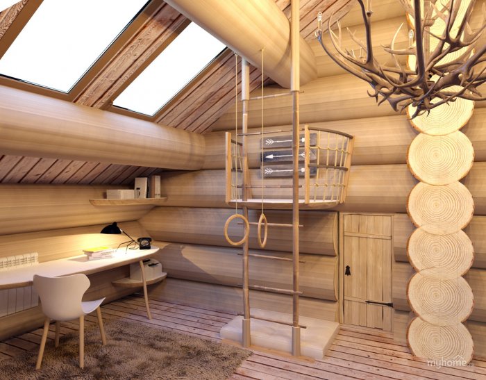 Двухэтажная баня внутри