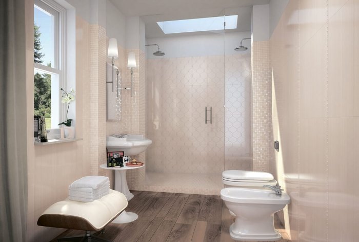 Плитка для ванной в пастельных тонах