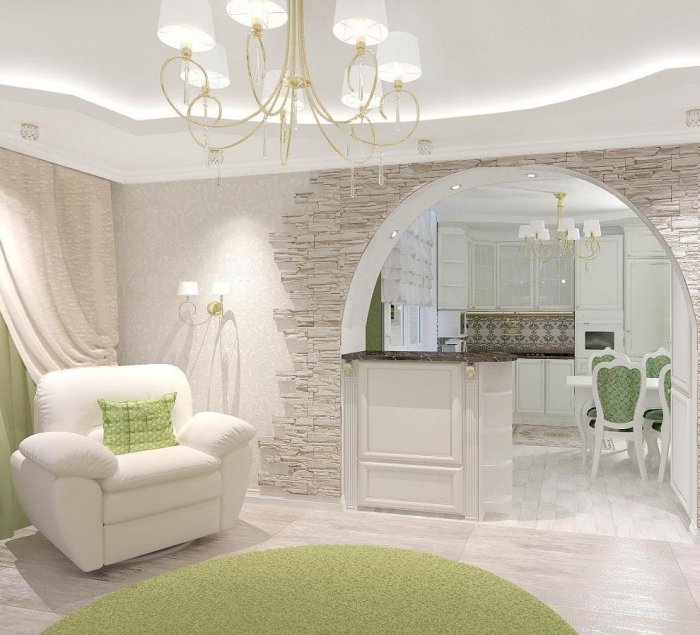 Кухня студия с аркой
