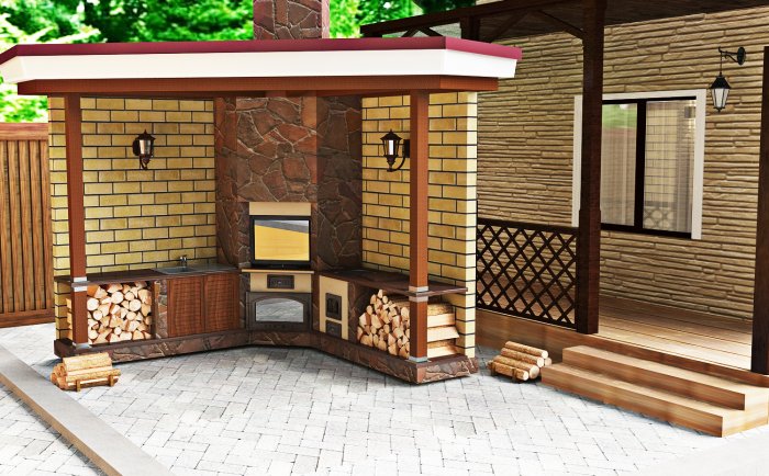 Угловой банный комплекс из кирпича