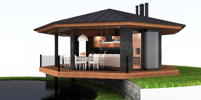 Круглая беседка с барбекю