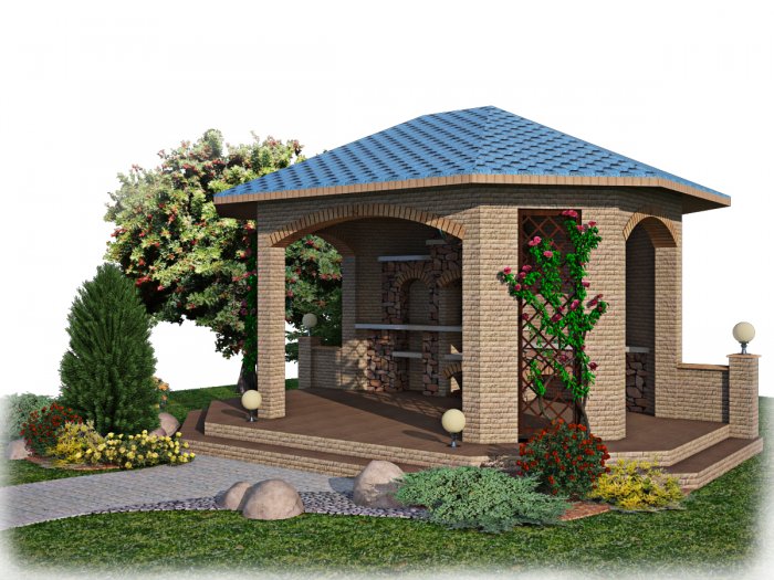 Беседка с кирпичными столбами