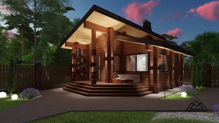 Красивый проект бани с террасой