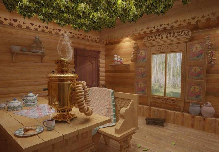 Русская баня интерьер