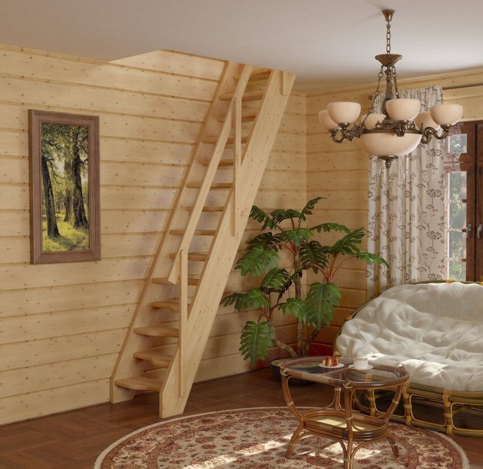 Лестница межэтажная деревянная к-007м/28 прямая