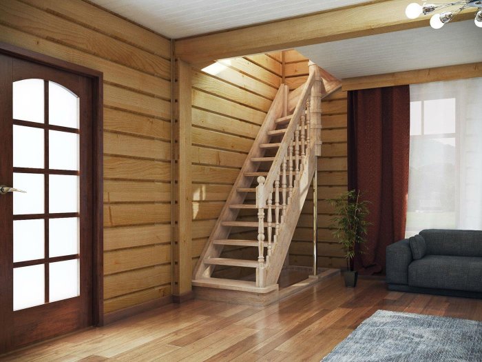 Лестница на второй этаж деревянная