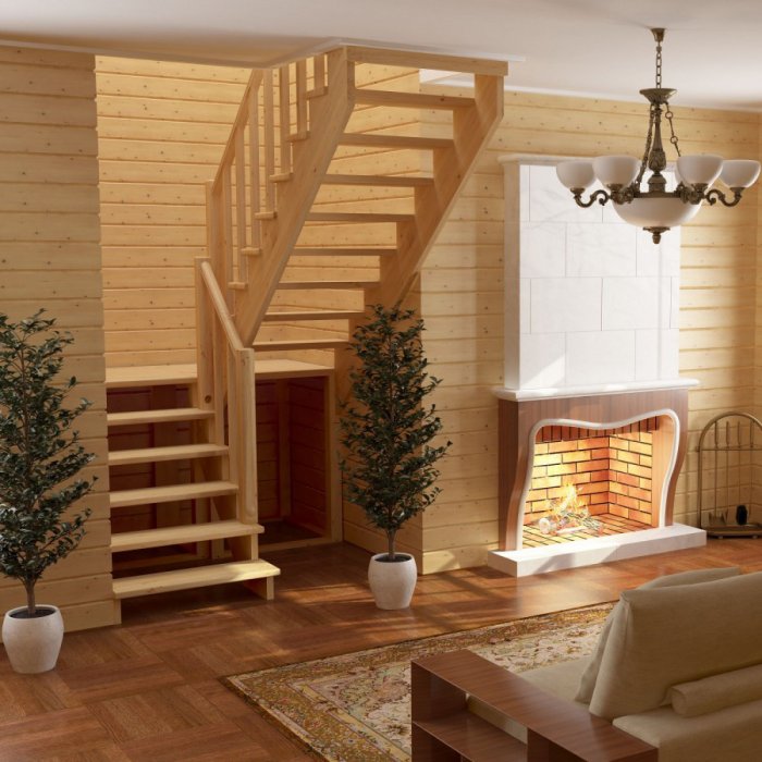 Деревянная лестница на второй этаж к005м2