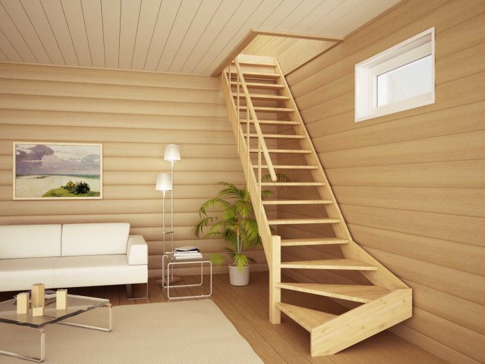 Поворотная деревянная лестница «Фаворит ЛМП-12» правозаходная