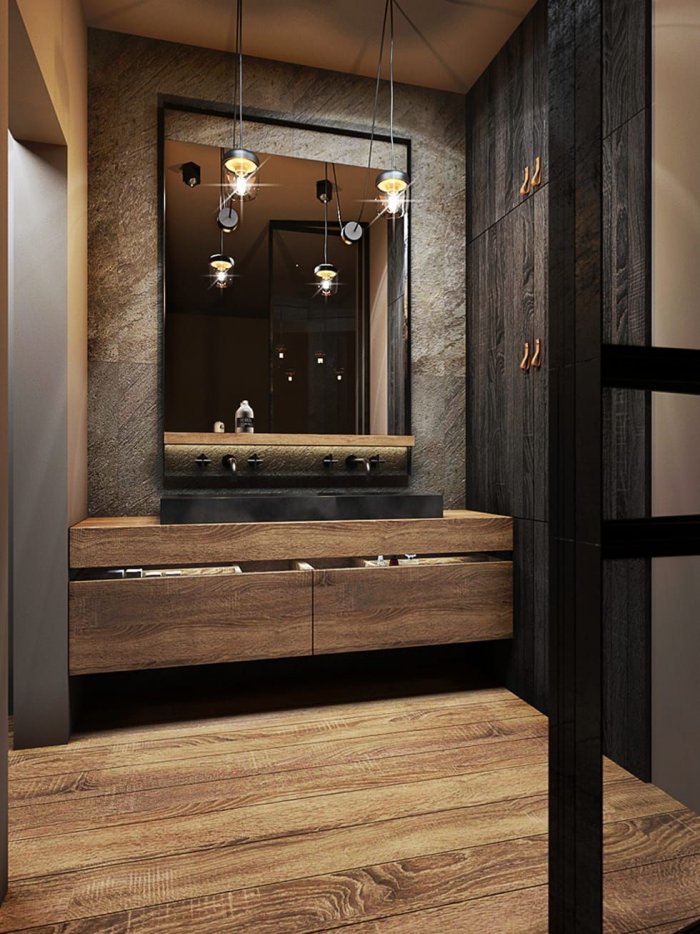 Ванная в стиле лофт дерево