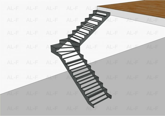 Г-образная лестница с забежными ступенями