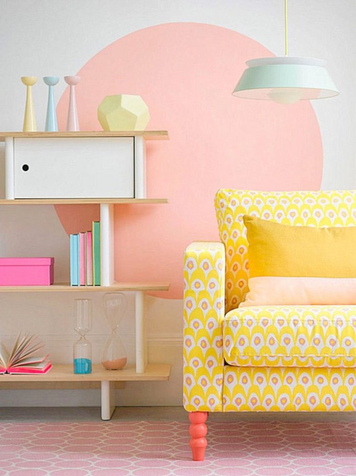Сочетание розового и желтого в интерьере