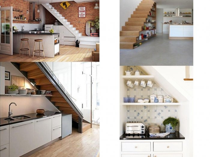 Кухня под лестницей на даче