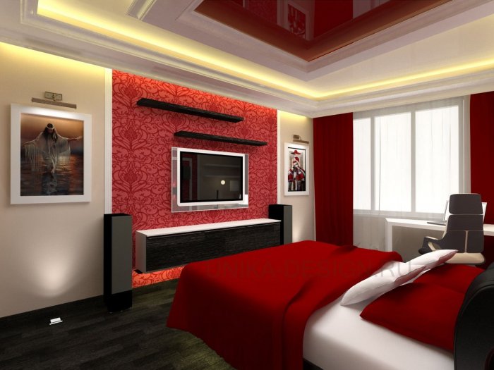Спальня в черно красных тонах
