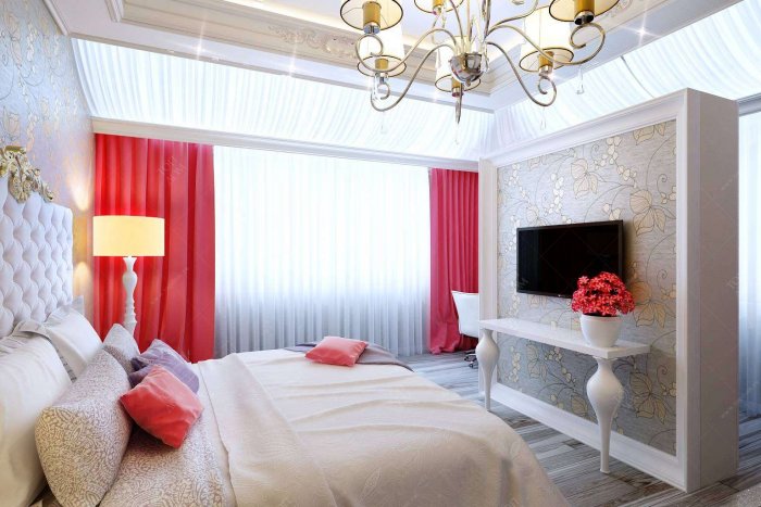 Красно белая спальня