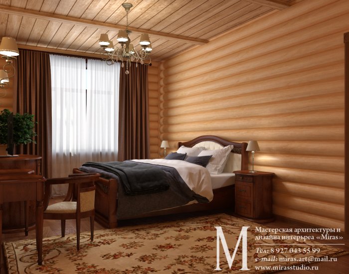 Имитация бруса для внутренней отделки спальни