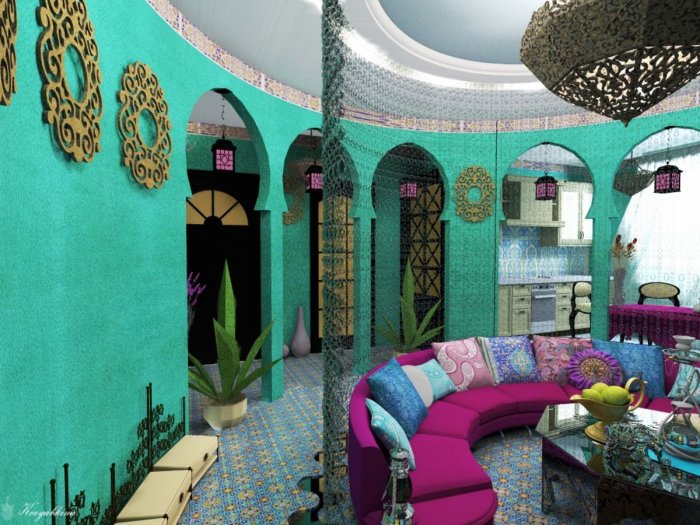 Яркая гостиная в Восточном стиле