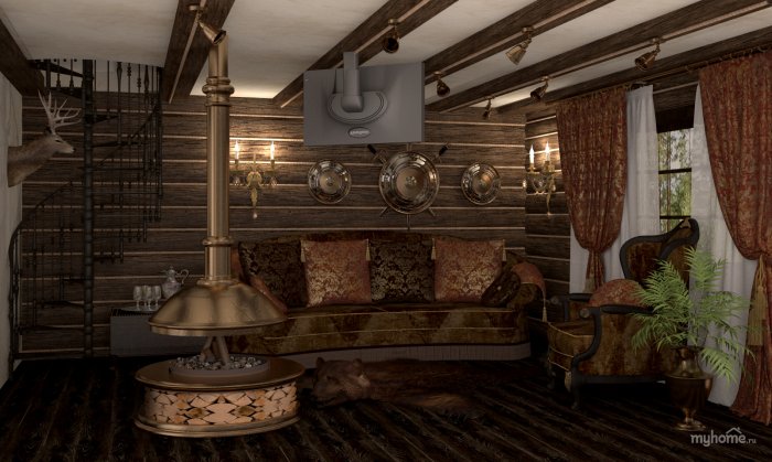 Холл в стиле охотничьего домика
