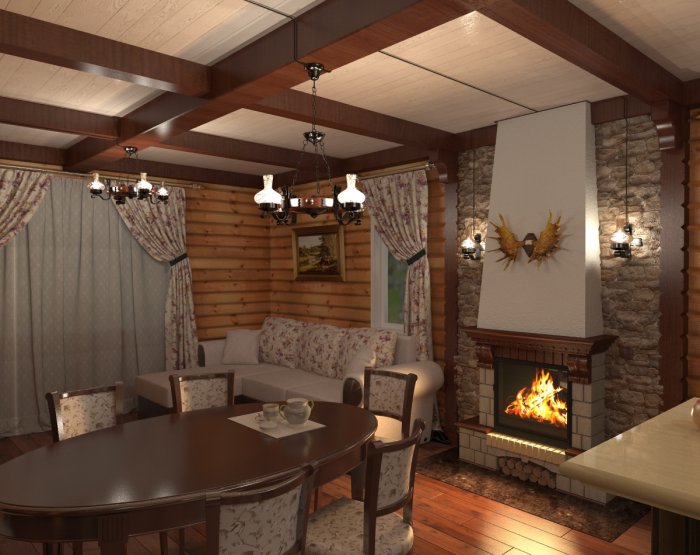 Гостиная в стиле охотничьего домика