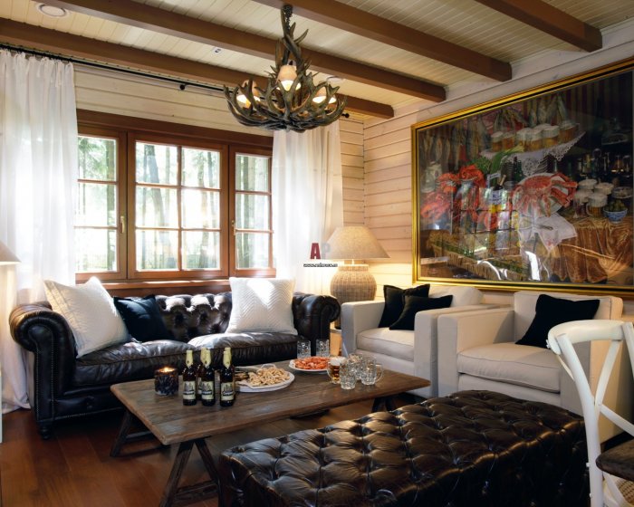 Гостиная в стиле охотничьего домика