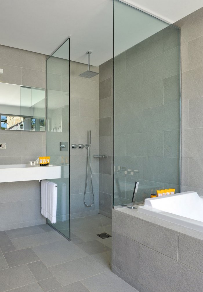 Ванная комната со стеклянной перегородкой