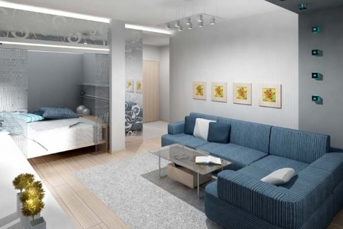 Планировка гостиной с кроватью