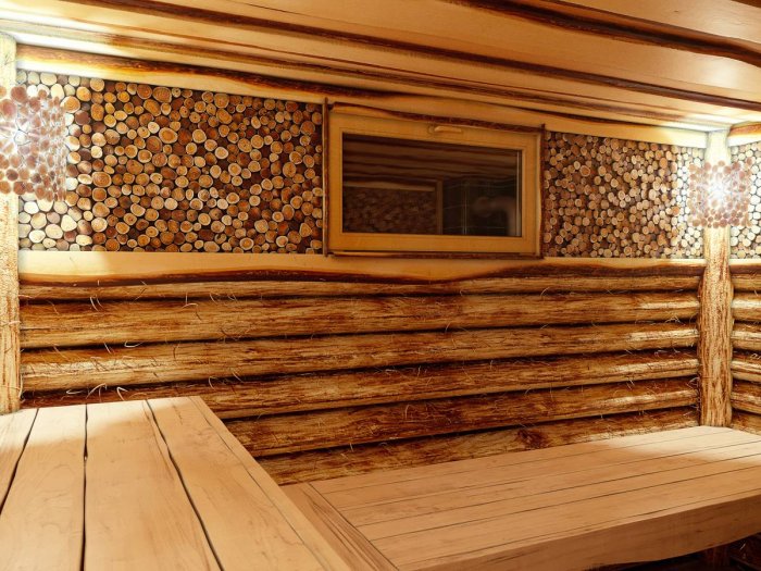 Отделка бани из горбыля