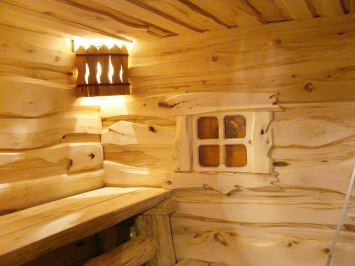 Отделка бани необрезной доской