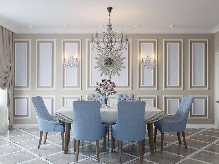 Кухня с молдингами на стенах