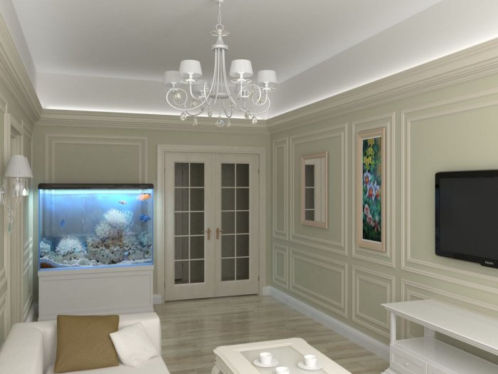 Панно из молдингов на стене