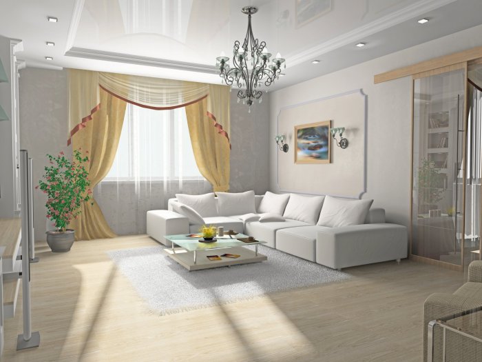 Натяжной потолок в гостиной