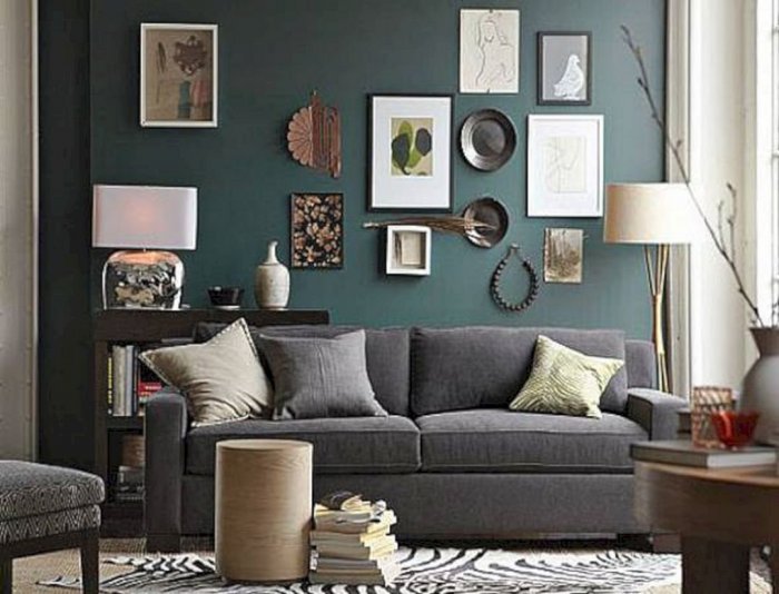 Серо зеленые стены в гостиной