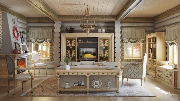 Гостиная в русском стиле