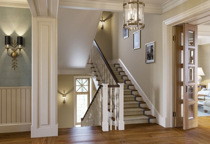 Отделка стен на лестнице