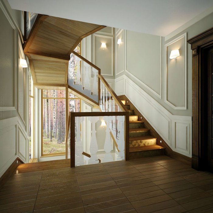 Молдинги в интерьере лестницы